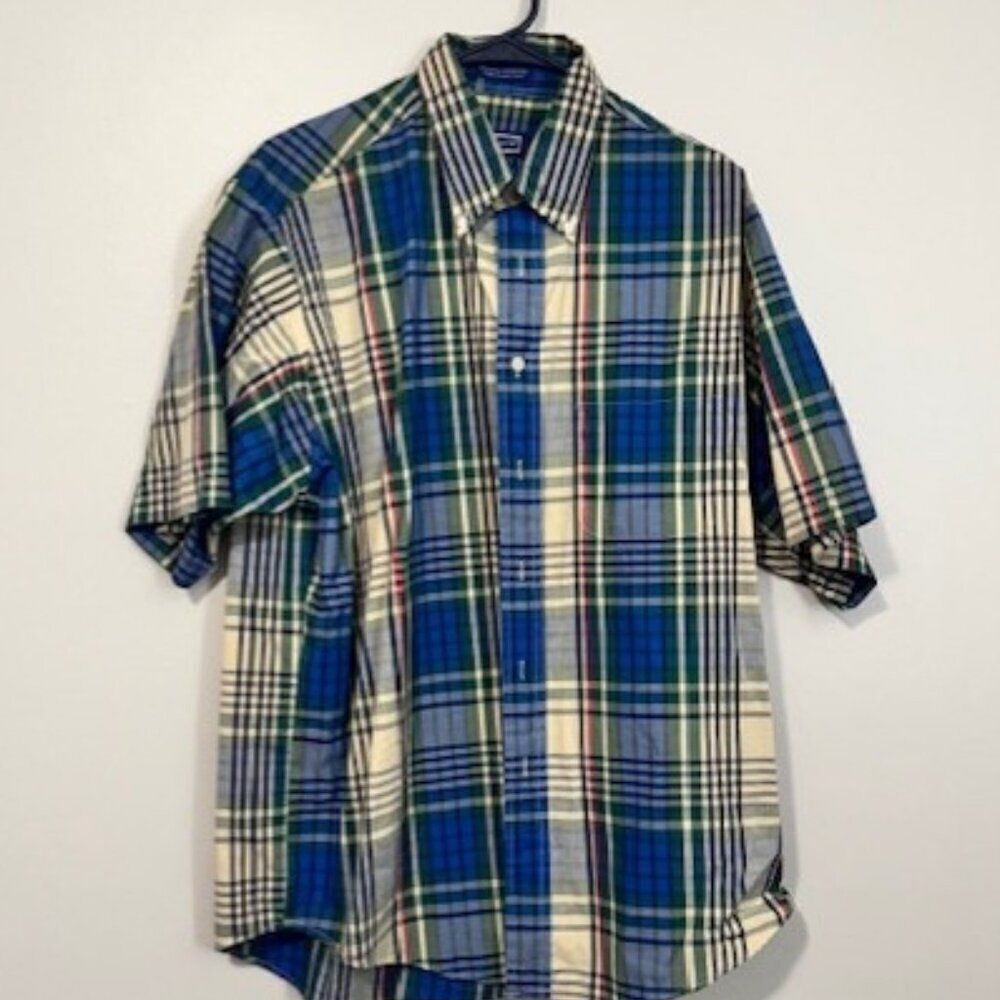 USED Men's Savile Row Shirt Sleeve Button Down Shirt Color Blue/Yellow Size L